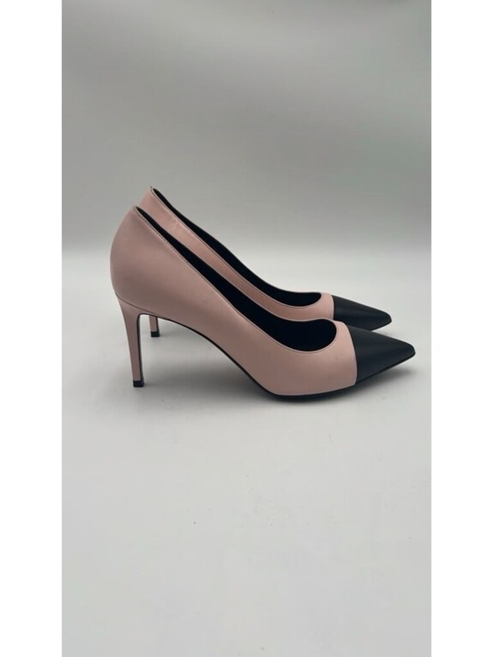 Women’s YSL Saint Laurent Bi-color Seta Rose Pale Black Cap Toe Pumps Size 39